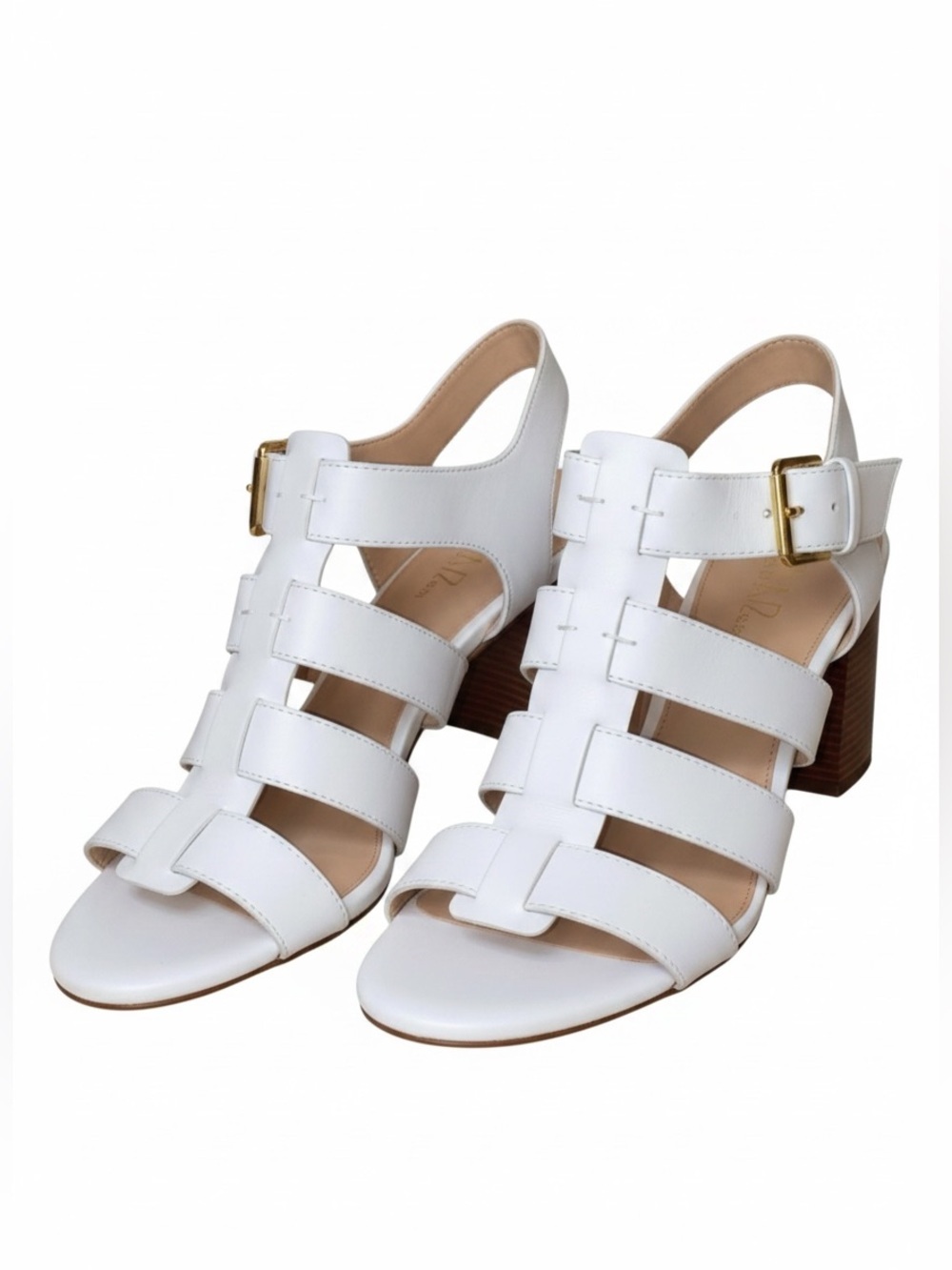 COLE HAAN Josie Fisherman Strappy Dress Sandals Block Heel White/Brown Size 11B